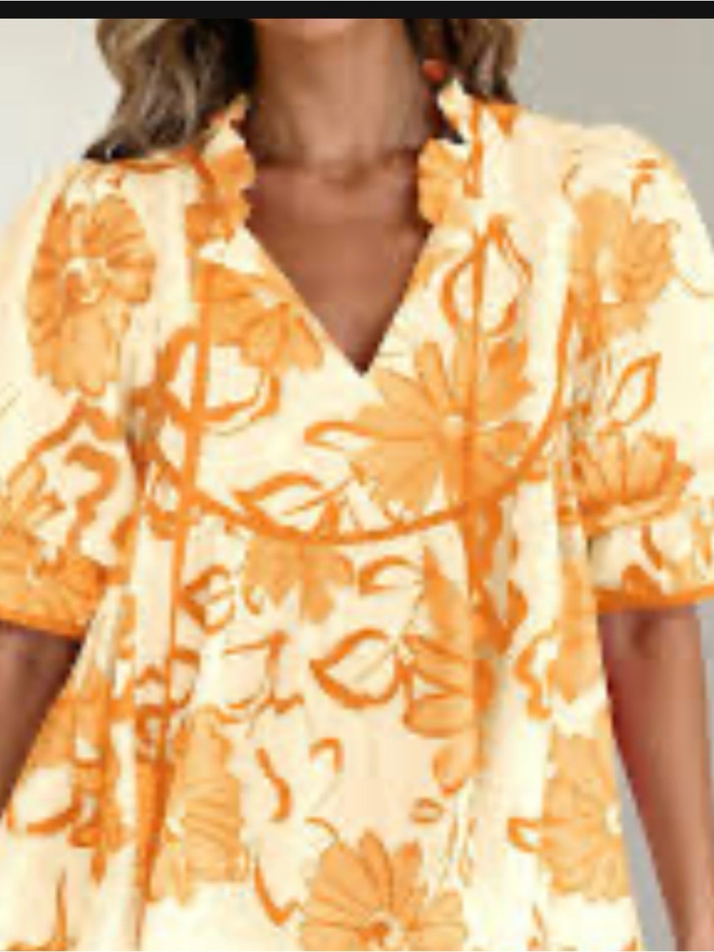Women’s Floral Tie-Neck Blouse in Yellow and Orange